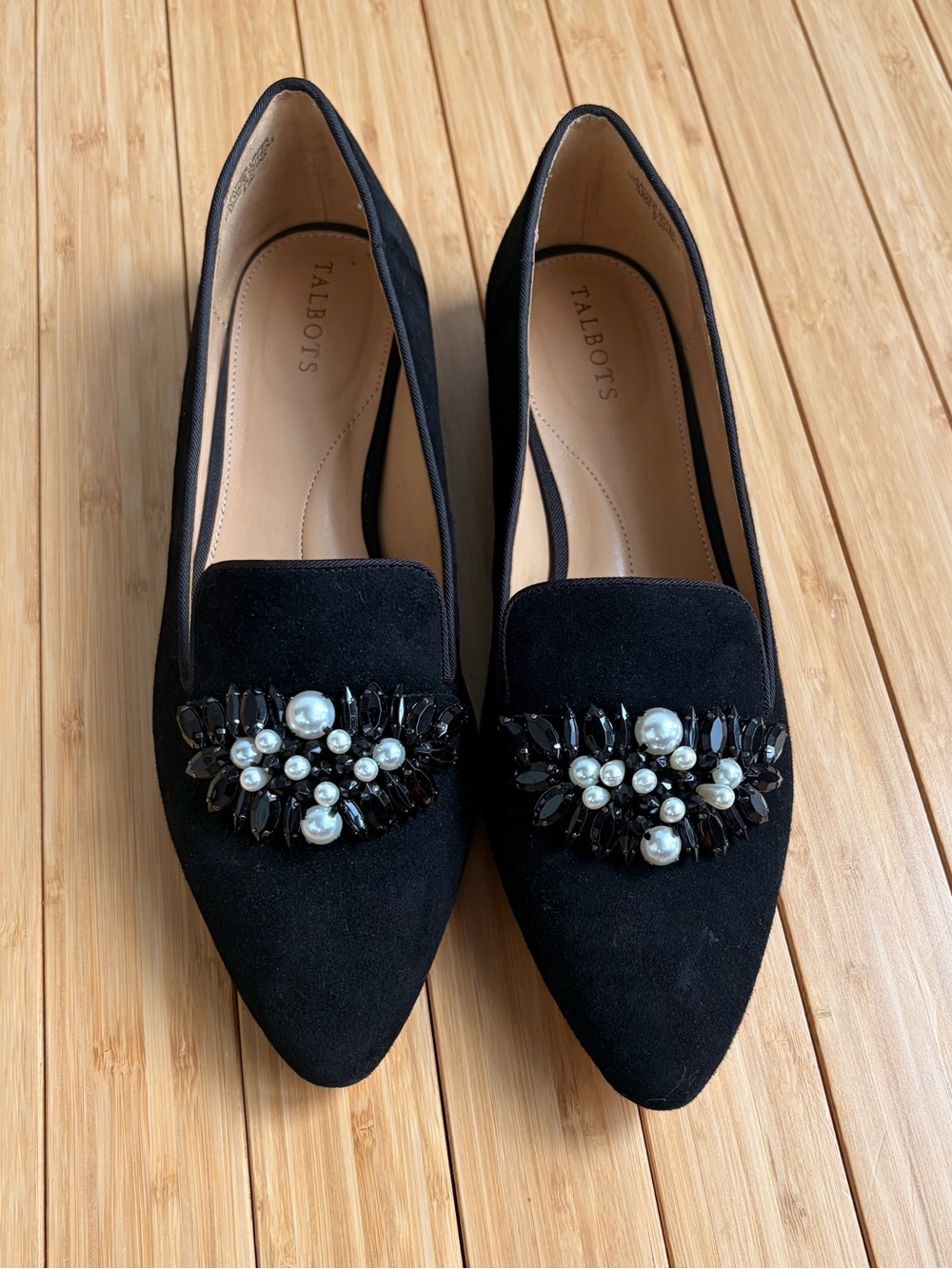 Talbots Black Embellished Pointed-Toe Suede Flats size 9.5M